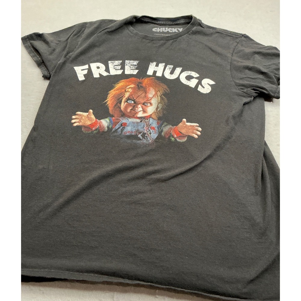 Chucky Free Hugs Graphic T-Shirt Black Horror Movie Child's Play Size M Casual